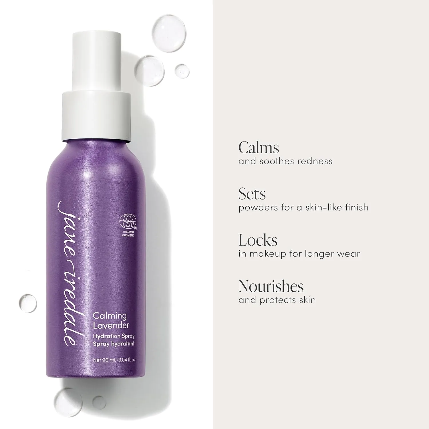 jane iredale Calming Lavender Hydration Spray, Natural Moisture-Locking Facial Mist Soothes Redness & Sets Makeup for a Natural Finish, Vegan, Gluten-Free