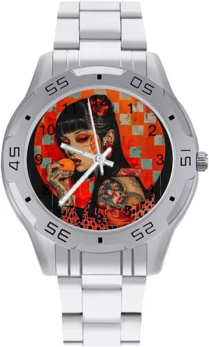 Japanese Rock Geisha Simple Stainless Steel Band Business Watch Dress Wrist Unique Luxury Work Casual Waterproof Watches