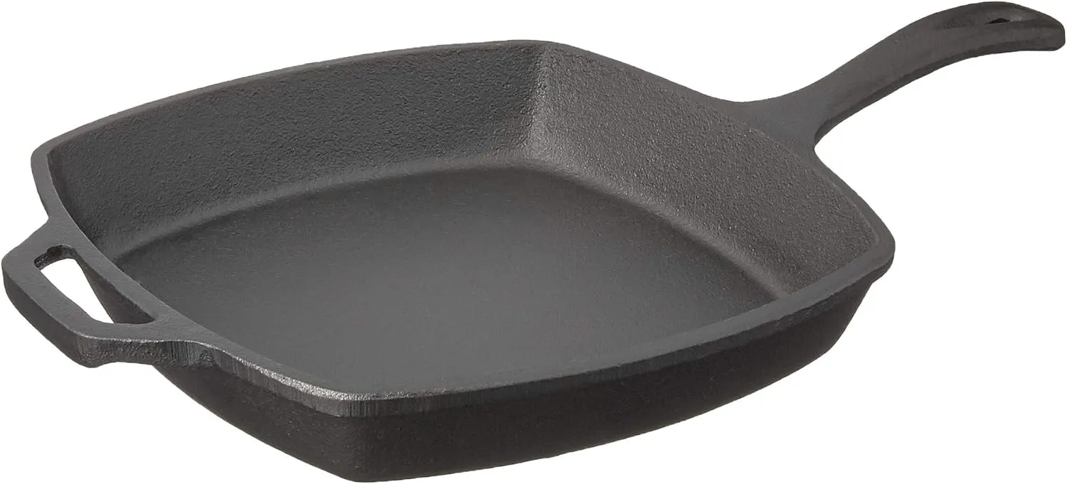 Jim Beam JB0217 10.5" Pre Seasoned Cast Iron Square Skillet for Grill, Gas, Oven, Electric, Induction and Glass, Black