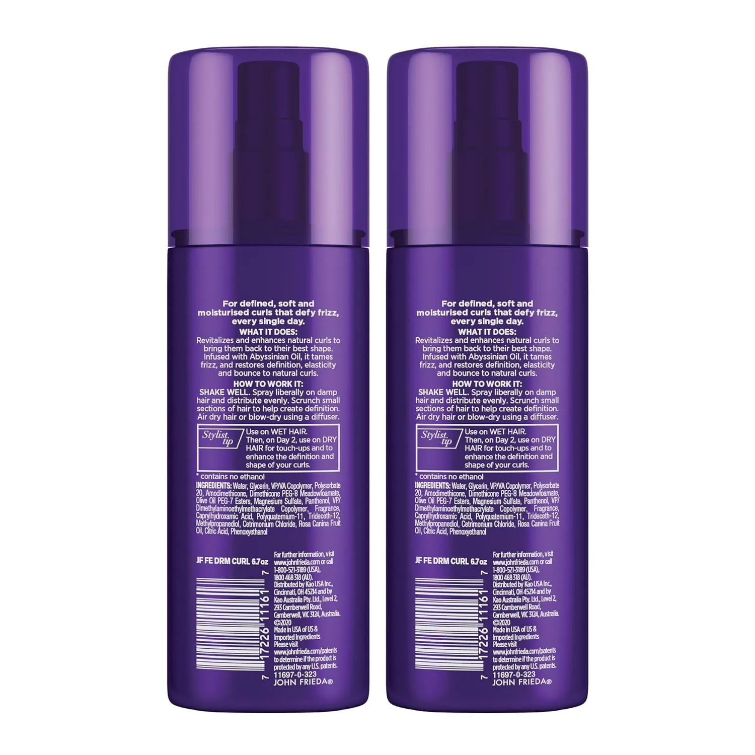 John Frieda Anti Frizz, Frizz Ease Dream Curls Daily Styling Spray for Curly Hair, Magnesium-enriched Formula, 6.7 Oz, Pack of 2