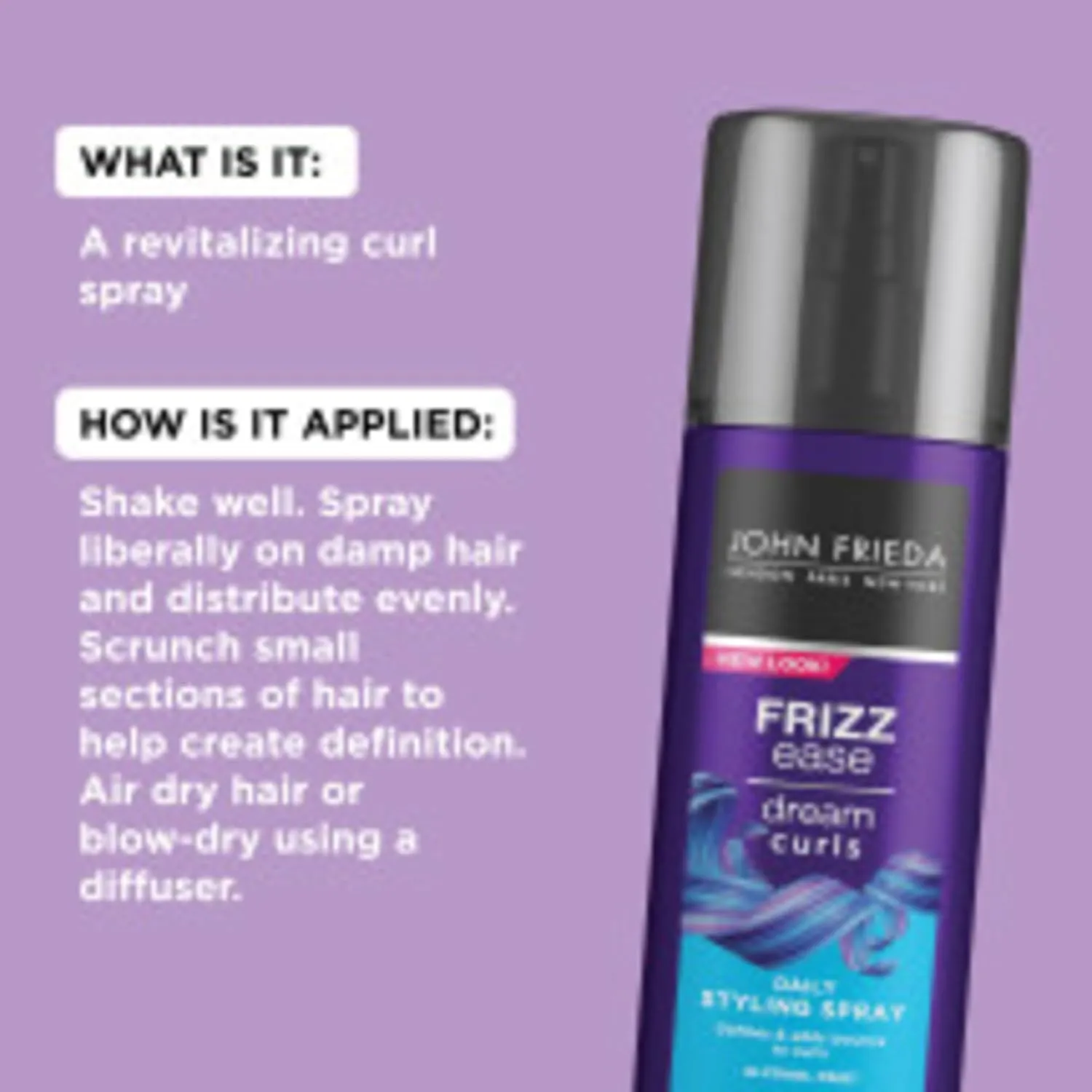 John Frieda Anti Frizz, Frizz Ease Dream Curls Daily Styling Spray for Curly Hair, Magnesium-enriched Formula, 6.7 Oz, Pack of 2
