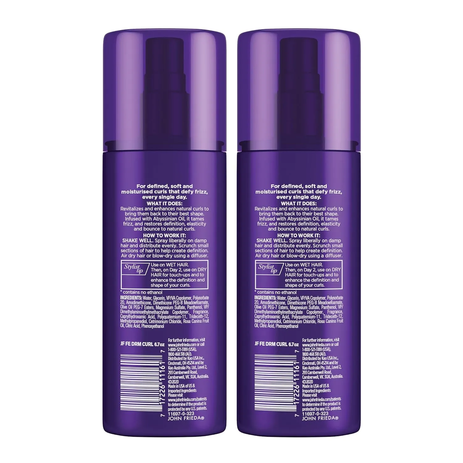 John Frieda Anti Frizz, Frizz Ease Dream Curls Daily Styling Spray for Curly Hair, Magnesium-enriched Formula, 6.7 Oz, Pack of 2