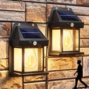Joomer Solar Wall Lights Outdoor 2PACK,Solar Wall Lantern with 3 Modes & Motion Sensor,Dusk to Dawn Porch Lights Fixture,Waterproof Exterior Lighting with Clear Panel for Entryway Front Door