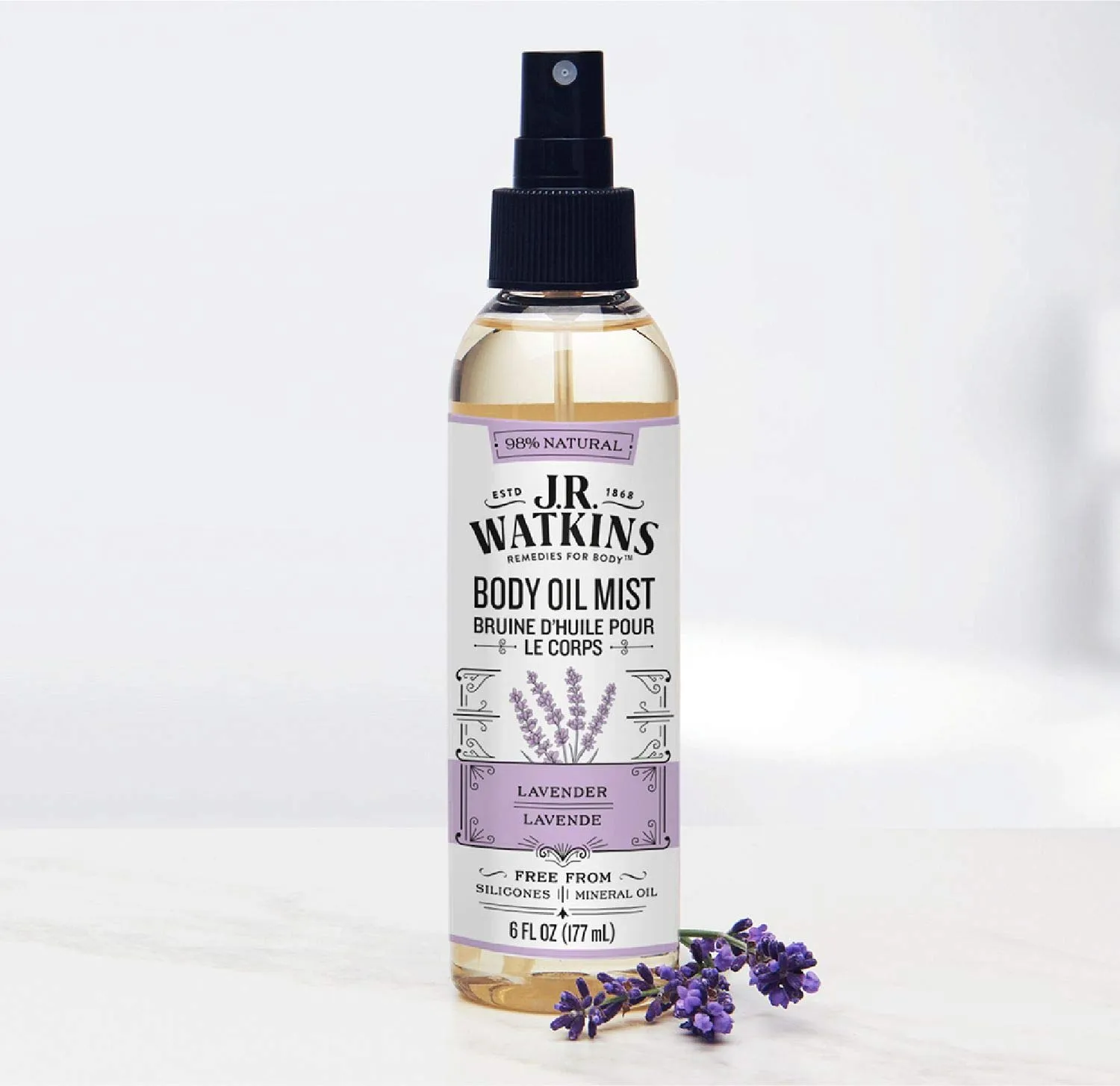 J.R. Watkins Natural Hydrating Body Oil Mist, Moisturizing Body Oil Spray for Glowing Skin, USA Made and Cruelty-Free, Lavender, 6 fl oz, Single (Pack of 3)