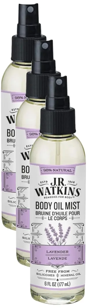 J.R. Watkins Natural Hydrating Body Oil Mist, Moisturizing Body Oil Spray for Glowing Skin, USA Made and Cruelty-Free, Lavender, 6 fl oz, Single (Pack of 3)