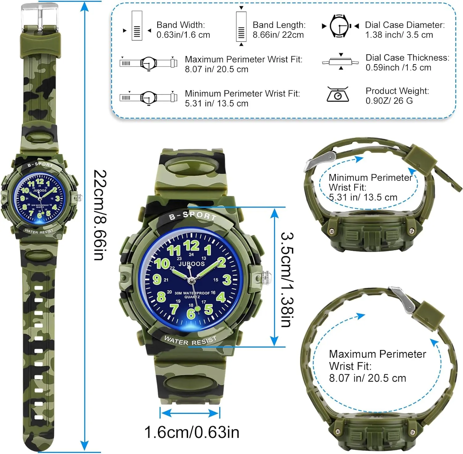 Juboos Kids Watch Analog with 7 Colorful Night Lights Boys Girls Waterproof Soft Strap Kids Time Teaching Quartz Wristwatch for Ages 5-18
