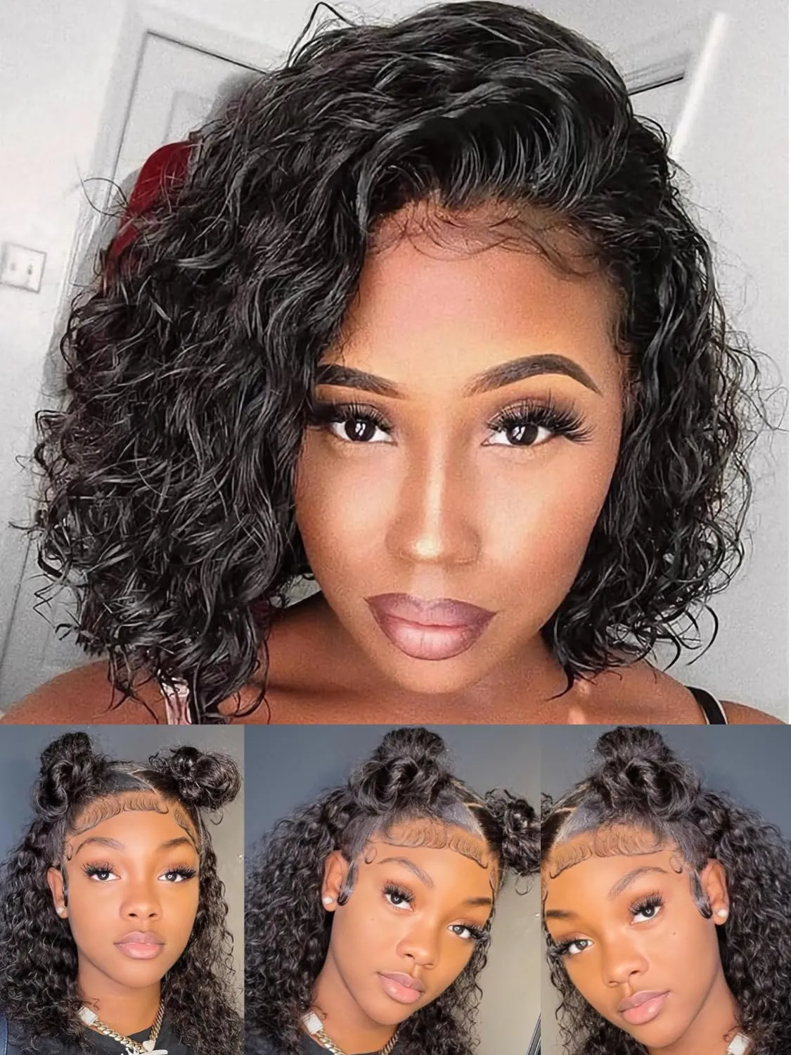 Julia Hair 12 Inch Short Bob Wigs Human Hair Glueless Wigs Pre Plucked For Beginners Water Wave Pre Cut Lace Bob Wig 12A Brazilian Hair 7x5 Lace Front Wigs Bleach Knots Wear and Go
