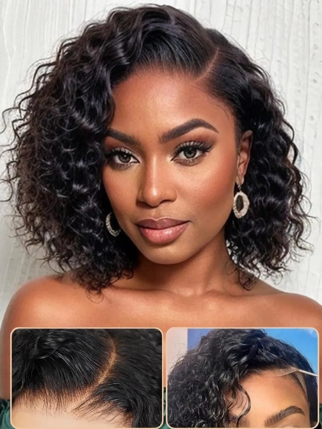 Julia Hair 12 Inch Short Bob Wigs Human Hair Glueless Wigs Pre Plucked For Beginners Water Wave Pre Cut Lace Bob Wig 12A Brazilian Hair 7x5 Lace Front Wigs Bleach Knots Wear and Go