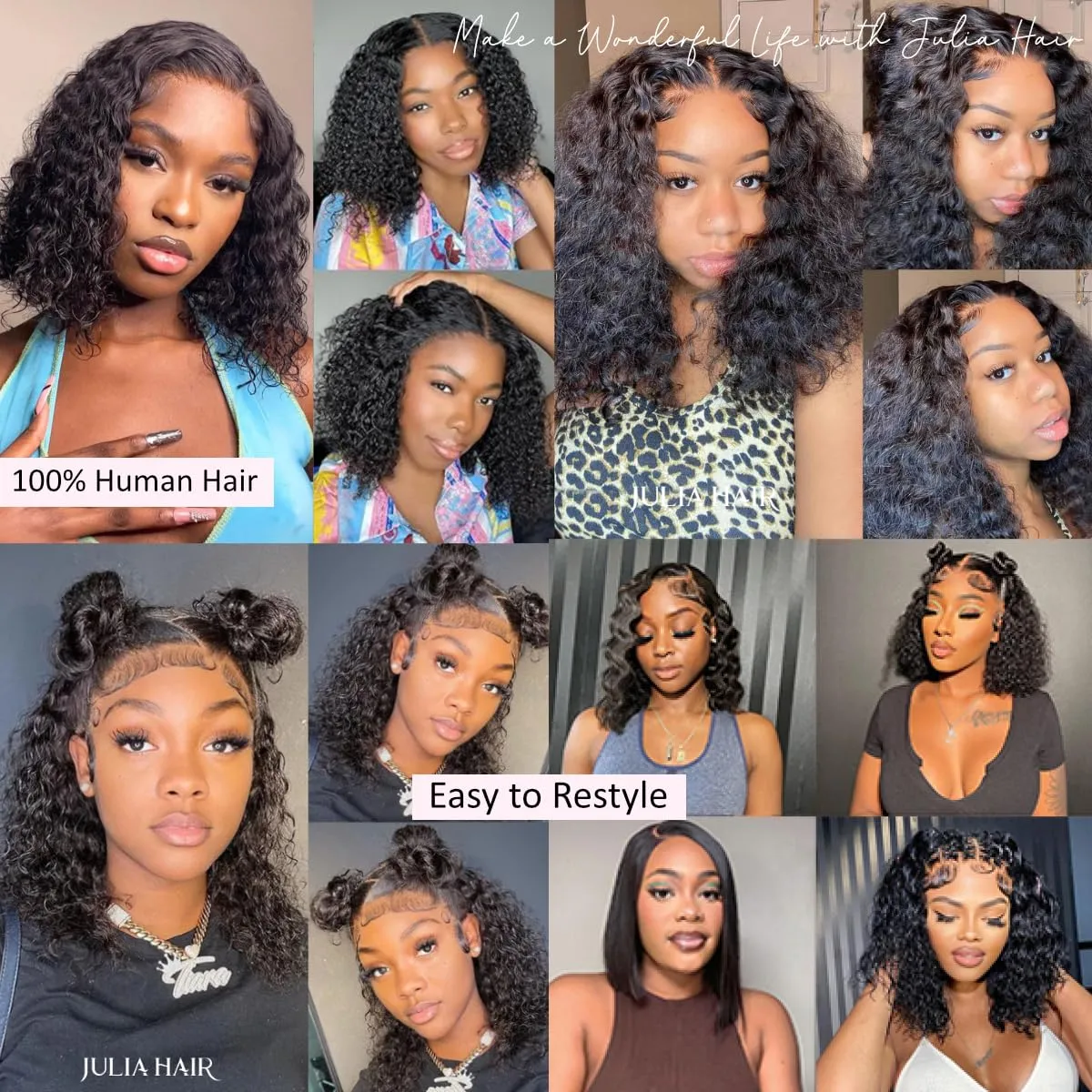 Julia Hair 12 Inch Short Bob Wigs Human Hair Glueless Wigs Pre Plucked For Beginners Water Wave Pre Cut Lace Bob Wig 12A Brazilian Hair 7x5 Lace Front Wigs Bleach Knots Wear and Go