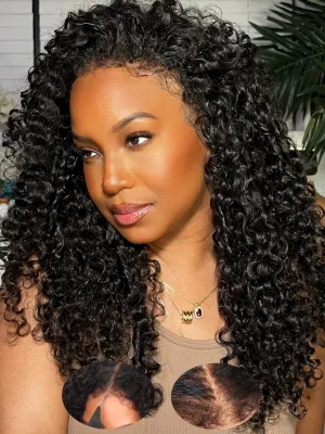 Julia Hair Bye Bye Knots Curly 4C Baby Hairs Lace Human Wig with Kinky Edges Hairline 7x5 Invisible Knots Pre Cut HD Lace Front Glueless Wig Pre Bleached Pre Plucked for Beginners 150% Density 22 Inch