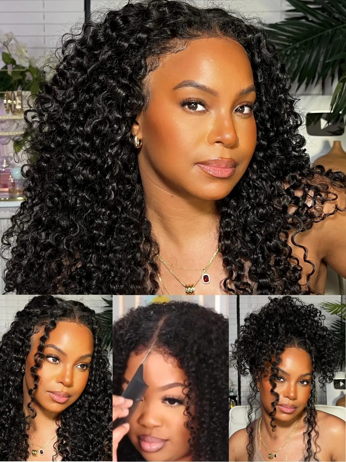 Julia Hair Bye Bye Knots Curly 4C Baby Hairs Lace Human Wig with Kinky Edges Hairline 7x5 Invisible Knots Pre Cut HD Lace Front Glueless Wig Pre Bleached Pre Plucked for Beginners 150% Density 22 Inch