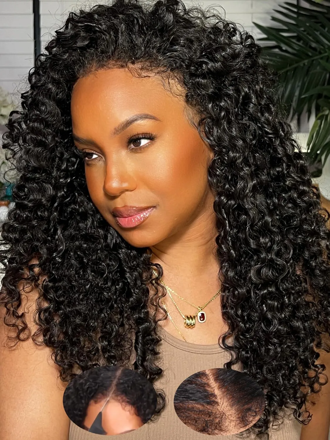 Julia Hair Bye Bye Knots Curly 4C Baby Hairs Lace Human Wig with Kinky Edges Hairline 7x5 Invisible Knots Pre Cut HD Lace Front Glueless Wig Pre Bleached Pre Plucked for Beginners 150% Density 22 Inch