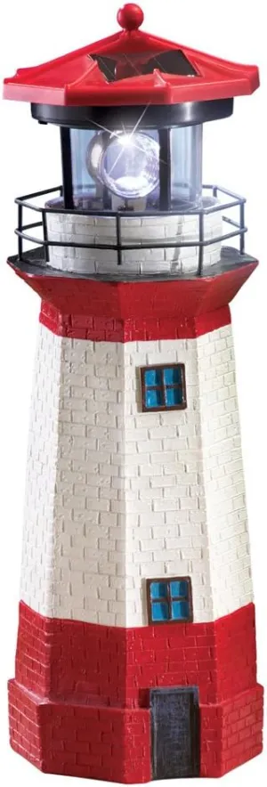 Jumbl Solar Nautical Lighthouse Statue with Spinning Light, Ocean and Beachhouse Inspired Decor, Red