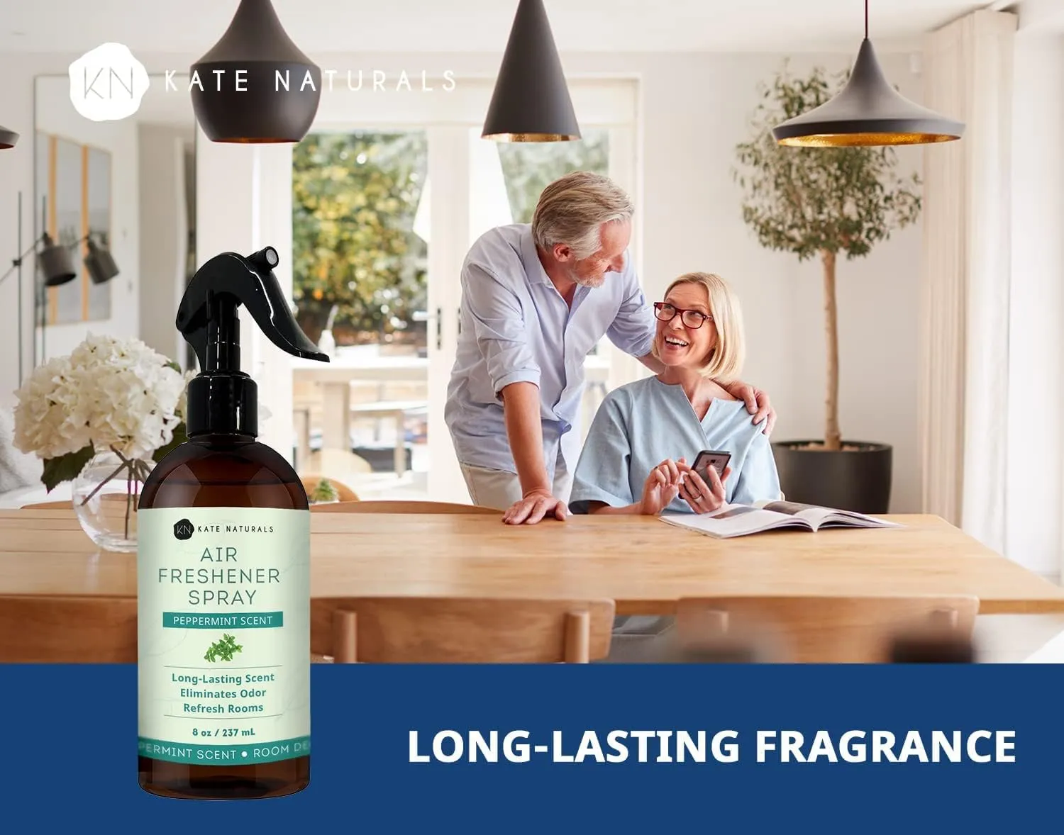 Kate Naturals Peppermint Air Freshener Spray for Room & Car with Natural Mint. Peppermint Spray for Bathroom & Linen (8 fl oz, Pet Safe, Non Toxic)