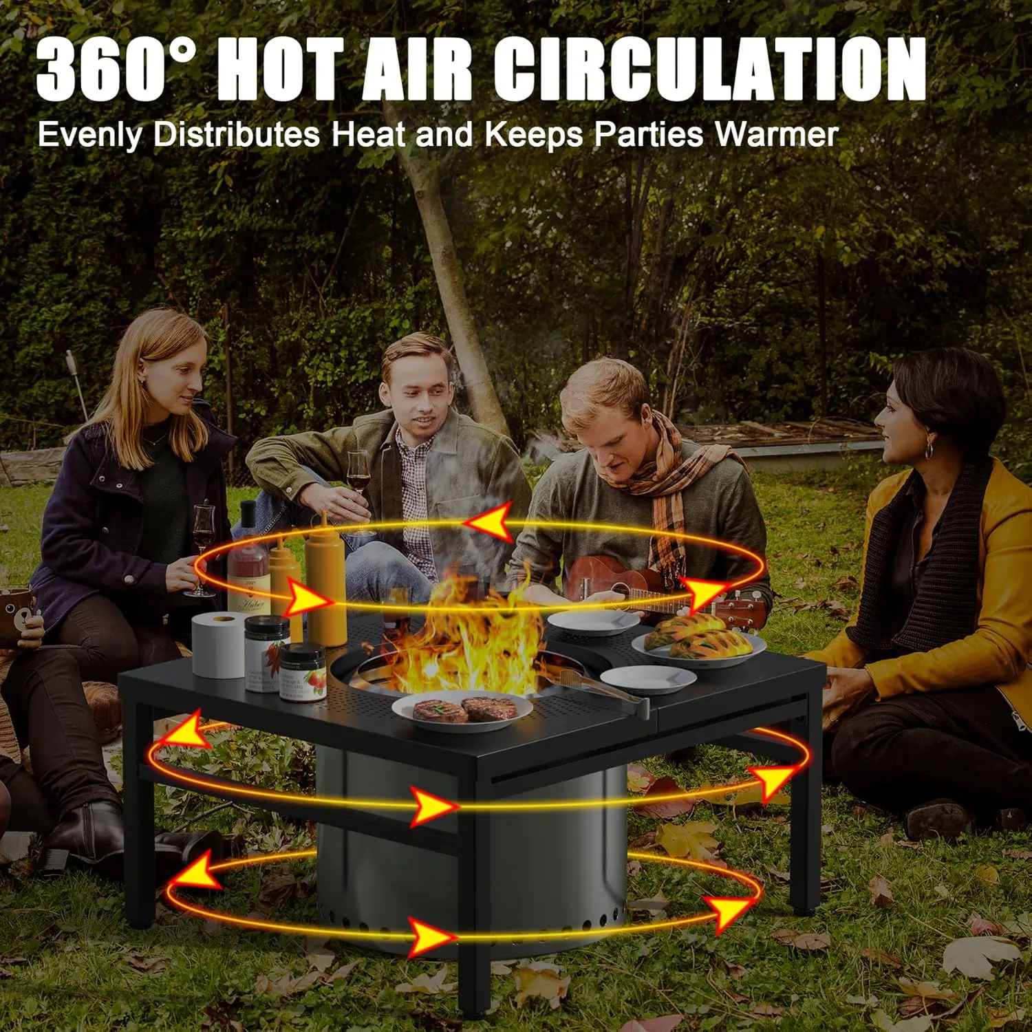 KEESHA Fire Pit Surround Tabletop for Solo Stove Bonfire, Ranger and Other Wood Burning Fire Pit, Outdoor Powder-Coated Square Fire Pit Table with Dust Cover, 38 Inch