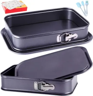 Kenond Large Springform Cake Pan, 14 x 11-Inch Rectangle Cheesecake Pan, Tiramisu Bakeware with 50Pcs Wax Paper, 3Pcs Spatula Set, Non-Stick Baking Pan Mold Leakproof