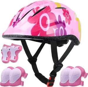 Kids Helmet Adjustable with Sports Protective Gear Set Knee Elbow Wrist Pads for Toddler Ages 3 to 8 Years Old Boys Girls Cycling Skating Scooter Helmet