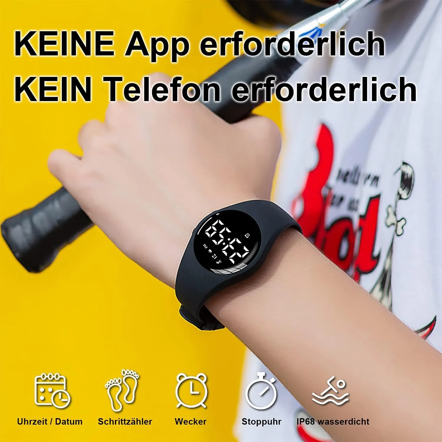 Kids Pedometer Fitness Watch Without App/Bluetooth, Rechargeable Sports Watch with 21-Day Battery Life, IP68 Waterproof Watch with Alarm Clock Timer Step/Distance/Calorie Counter for Kid Boys Girls