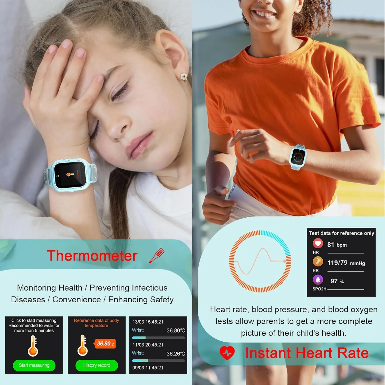 Kids Smart Watch Boys Girls 4G Tmobile Wi-Fi SIM Card Included Kids Smart Watches with Heartrate Temperature Pedometer Activity Tracker 2-Way Call Video Calling Whatsapp Line