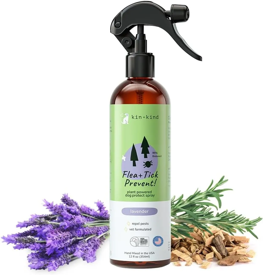 kin kind | Plant-Based Flea and Tick Spray for Dogs (12 fl oz) | Lavender