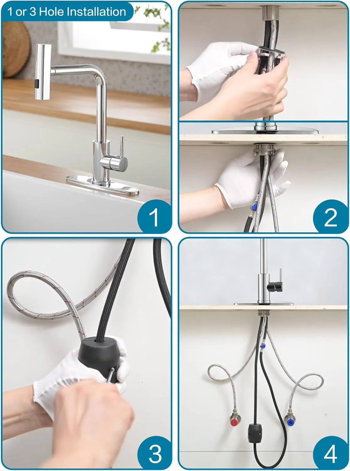 Kitchen Faucets with Pull Down Sprayer,Waterfall Kitchen Sink Faucet,Commercial Utility Stainless Steel Kitchen Faucets,Single Handle Kitchen Sink Faucet with Pull Down Sprayer for 3 Function