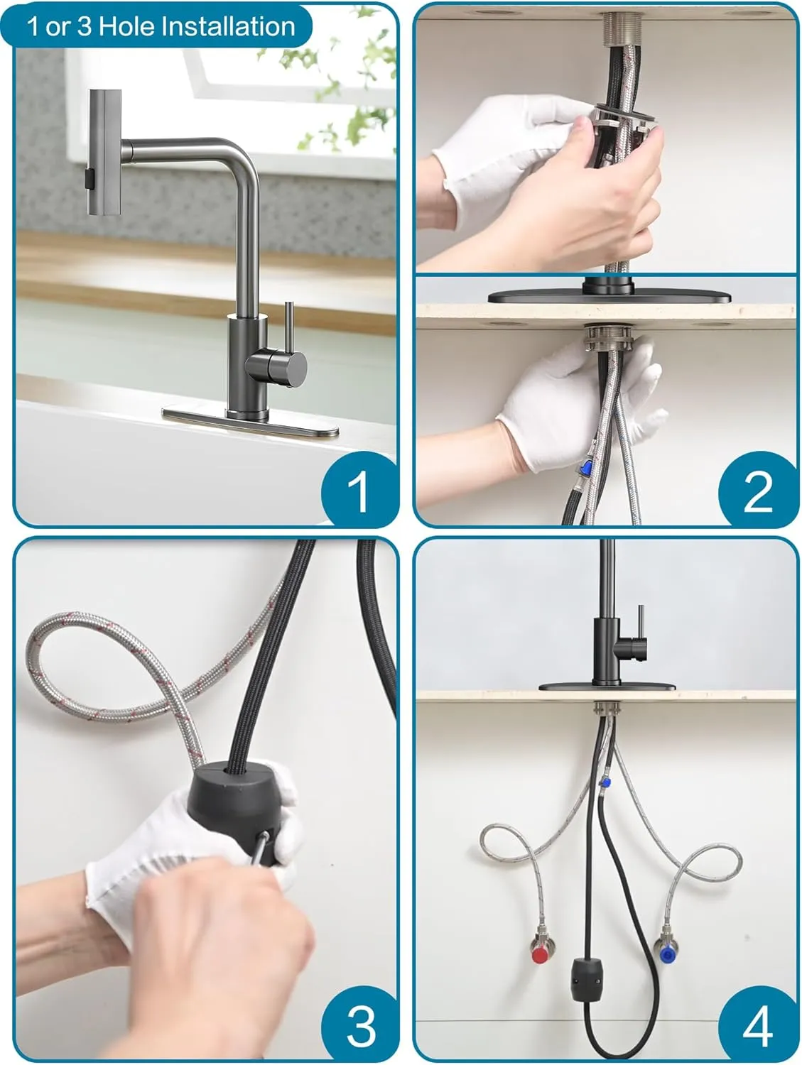 Kitchen Faucets with Pull Down Sprayer,Waterfall Kitchen Sink Faucet,Commercial Utility Stainless Steel Kitchen Faucets,Single Handle Kitchen Sink Faucet with Pull Down Sprayer for 3 Function,Grey