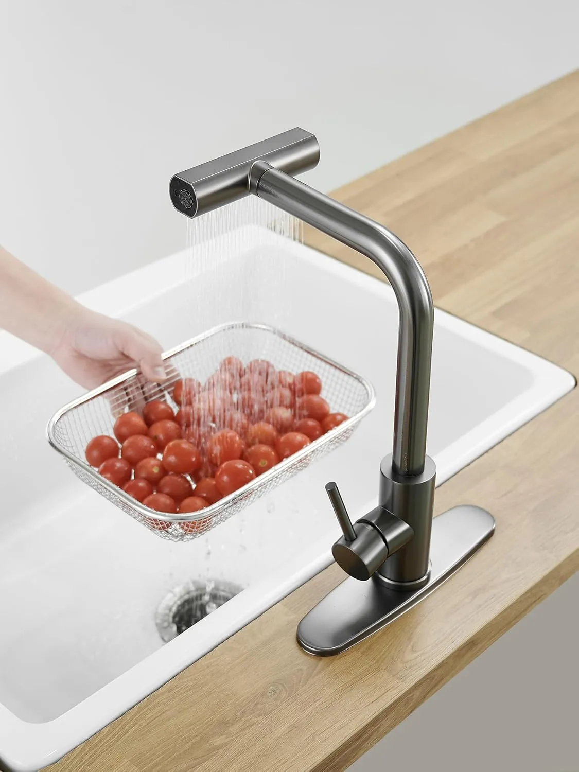 Kitchen Faucets with Pull Down Sprayer,Waterfall Kitchen Sink Faucet,Commercial Utility Stainless Steel Kitchen Faucets,Single Handle Kitchen Sink Faucet with Pull Down Sprayer for 3 Function,Grey