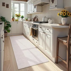 Kitchen Mats for Floor 30"x70", Farmhouse Kitchen Runner Rug Non Skid Washable, Absorbent Low-Pile Padded Carpet Runners for Front of Sink(Beige & Pink)