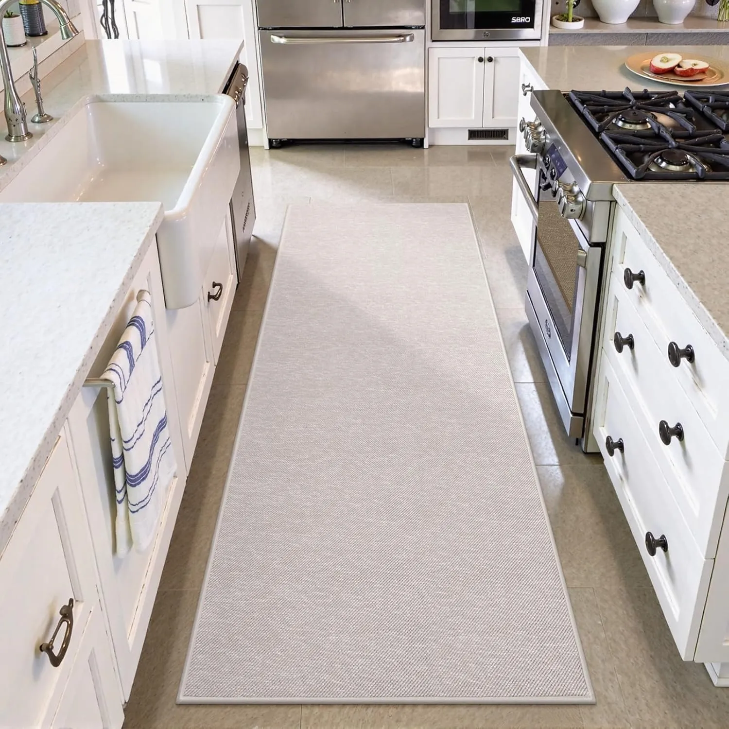 Kitchen Mats for Floor 30"x70", Farmhouse Kitchen Runner Rug Non Skid Washable, Absorbent Low-Pile Padded Carpet Runners for Front of Sink(Beige & Pink)