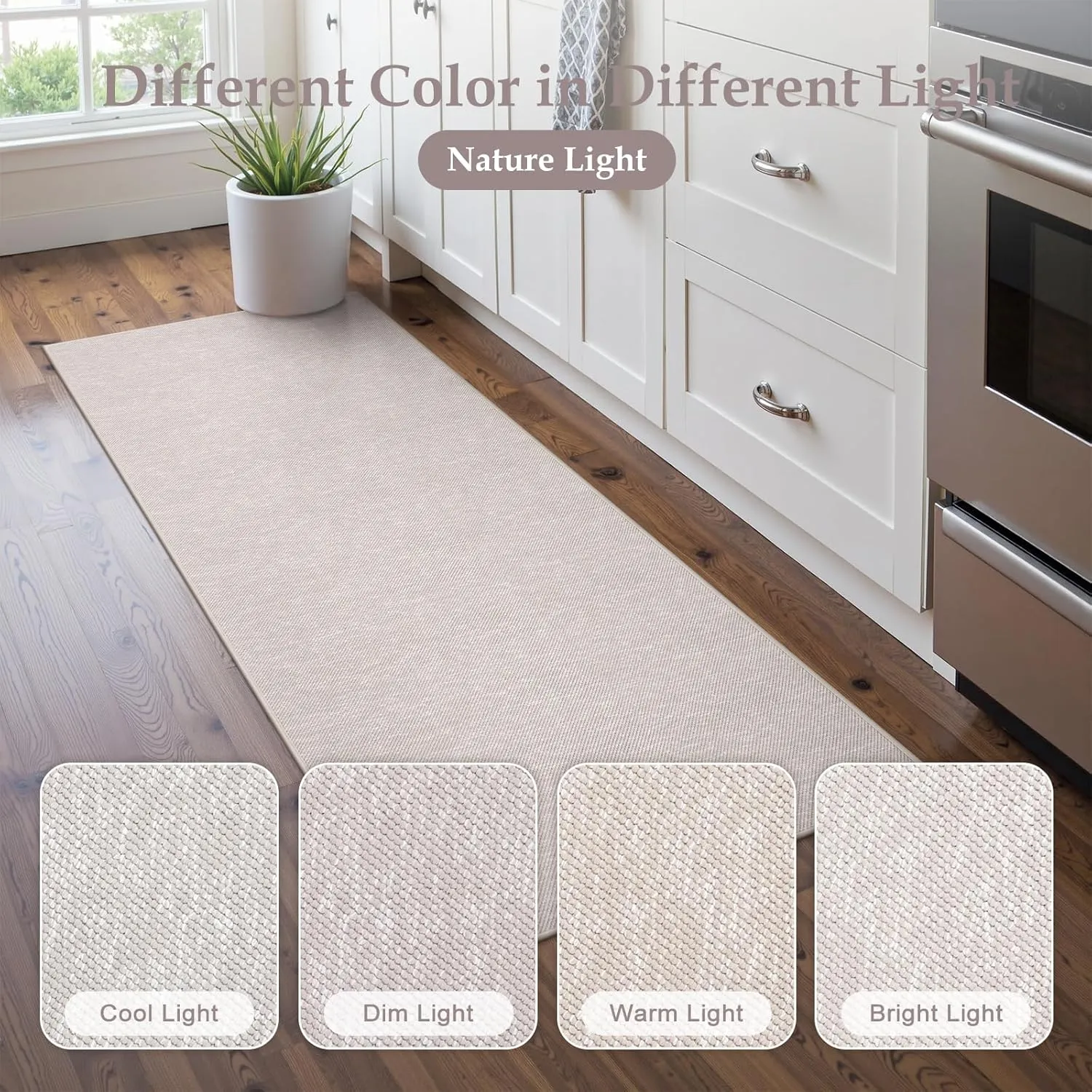 Kitchen Mats for Floor 30"x70", Farmhouse Kitchen Runner Rug Non Skid Washable, Absorbent Low-Pile Padded Carpet Runners for Front of Sink(Beige & Pink)