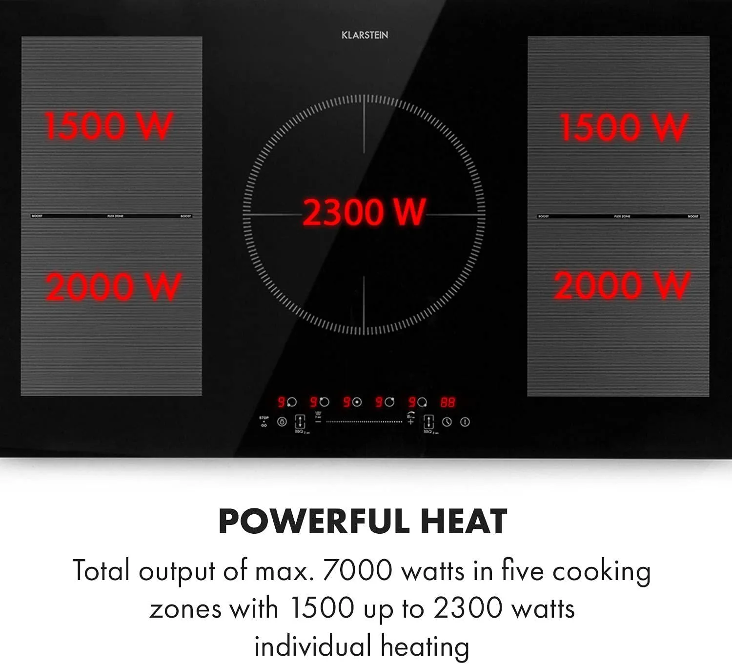 Klarstein Delicatessa 90 - induction hob, self-sufficient, built-in hob, 90 cm, 5 zones, 7000 watts, booster, pot detection, timer, glass ceramic, flex zone technology, black