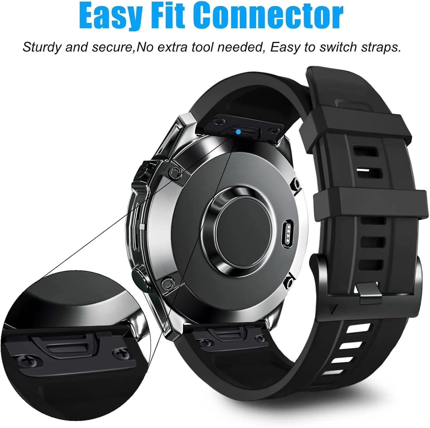 KLVN 26mm Watch Band，For Garmin Fenix 7X Pro Epix Pro 51mm Fenix 6X Watch Strap Fenix 5X Plus Silicone Wristband Fenix 6X Pro Descent Mk2i MK3i 51mm Smartwatch WristBand