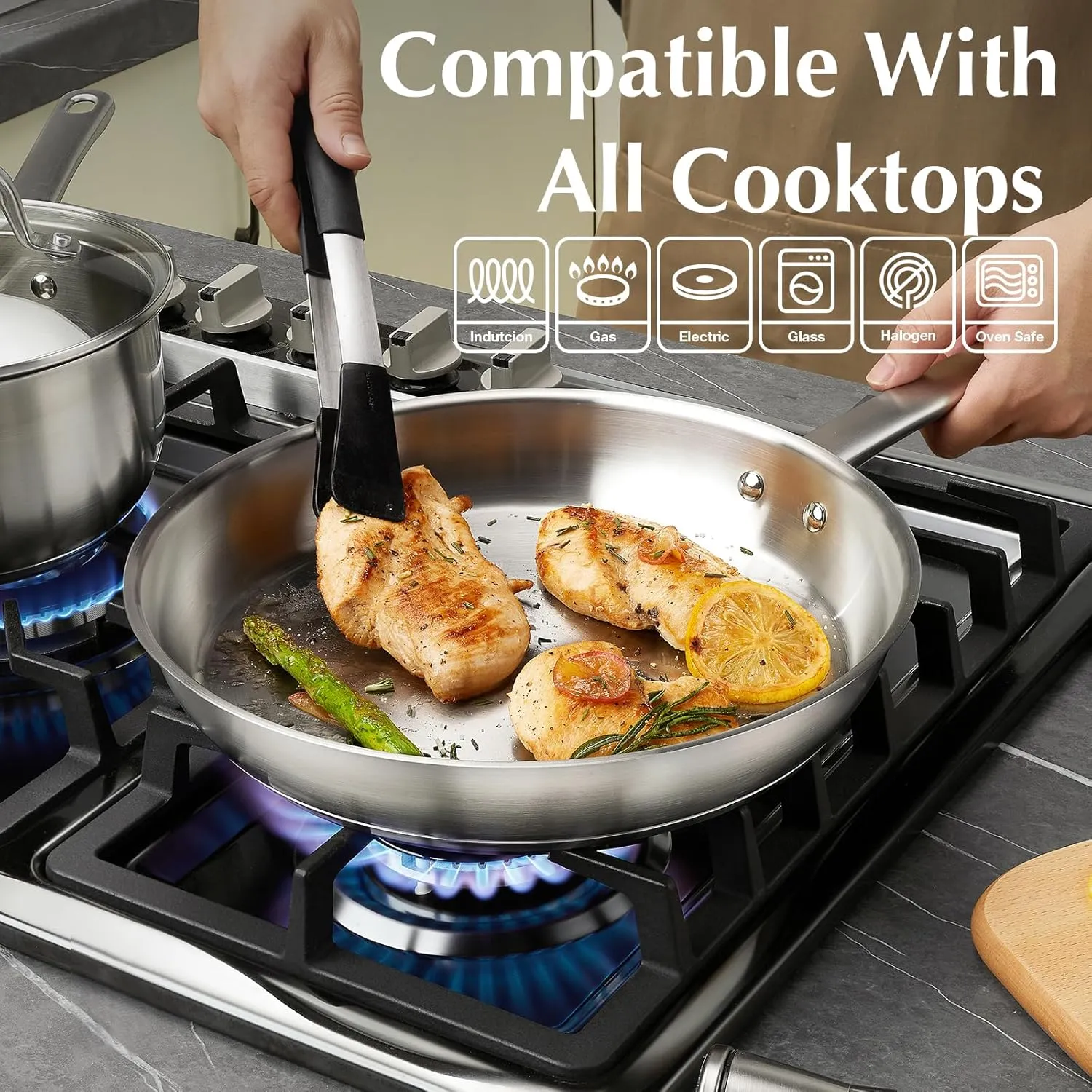 KOCH SYSTEME CS Stainless Steel Pan 10 Inch, Stainless Steel Frying Pan for Professional Cooking, PFAS-Free Steel Skillet with Stay-Cool Handle, Induction Compatible Skillet