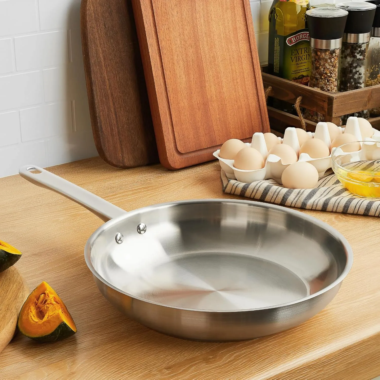 KOCH SYSTEME CS Stainless Steel Pan 10 Inch, Stainless Steel Frying Pan for Professional Cooking, PFAS-Free Steel Skillet with Stay-Cool Handle, Induction Compatible Skillet