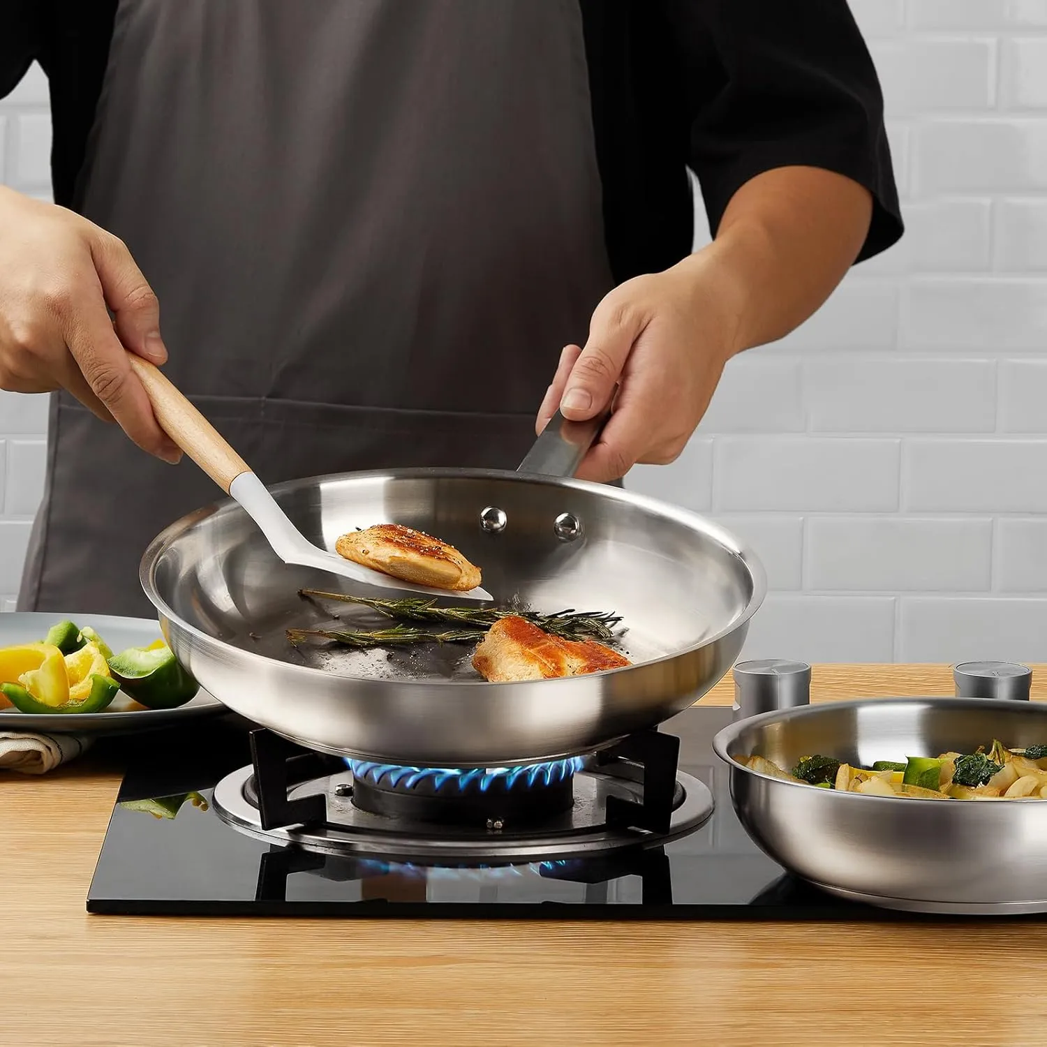 KOCH SYSTEME CS Stainless Steel Pan 10 Inch, Stainless Steel Frying Pan for Professional Cooking, PFAS-Free Steel Skillet with Stay-Cool Handle, Induction Compatible Skillet