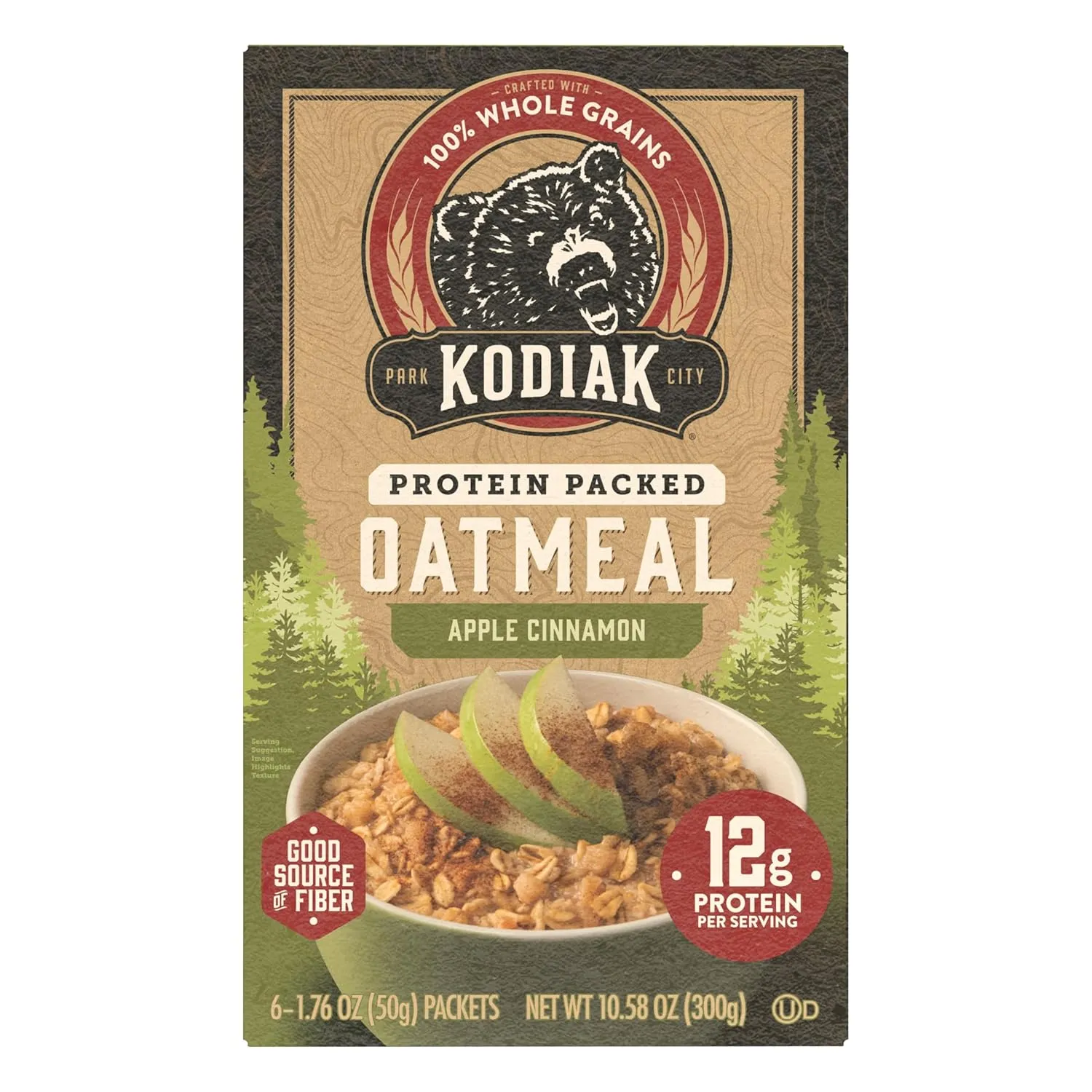 Kodiak Cakes Instant Oatmeal Packets, Apple Cinnamon, High Protein, 100% Whole Grains, 6 boxes with 6 packets each (36 packets)