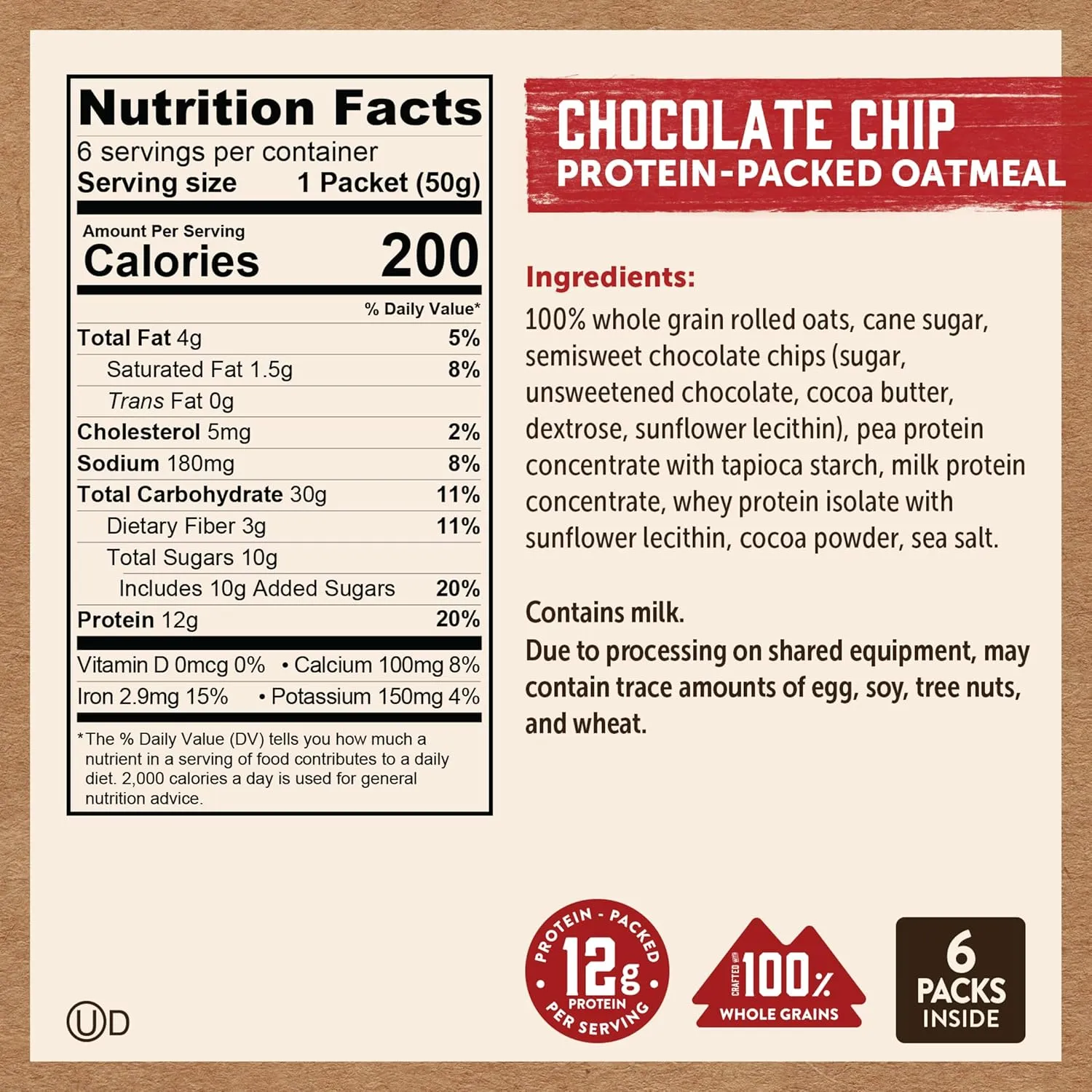 Kodiak Cakes Instant Oatmeal Packets - High Protein - 100% Whole Grains Breakfast Food - Chocolate Chip (36 Packets)