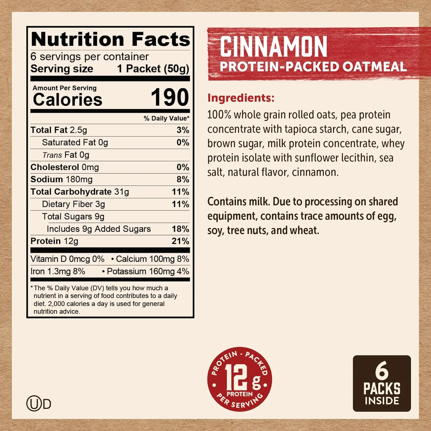 Kodiak Cakes Instant Oatmeal Packets - High Protein- 100% Whole Grains Breakfast Food - Cinnamon (36 Packets)
