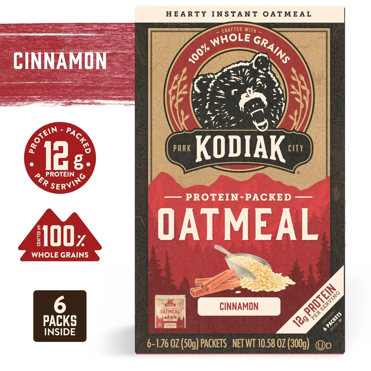 Kodiak Cakes Instant Oatmeal Packets - High Protein- 100% Whole Grains Breakfast Food - Cinnamon (36 Packets)