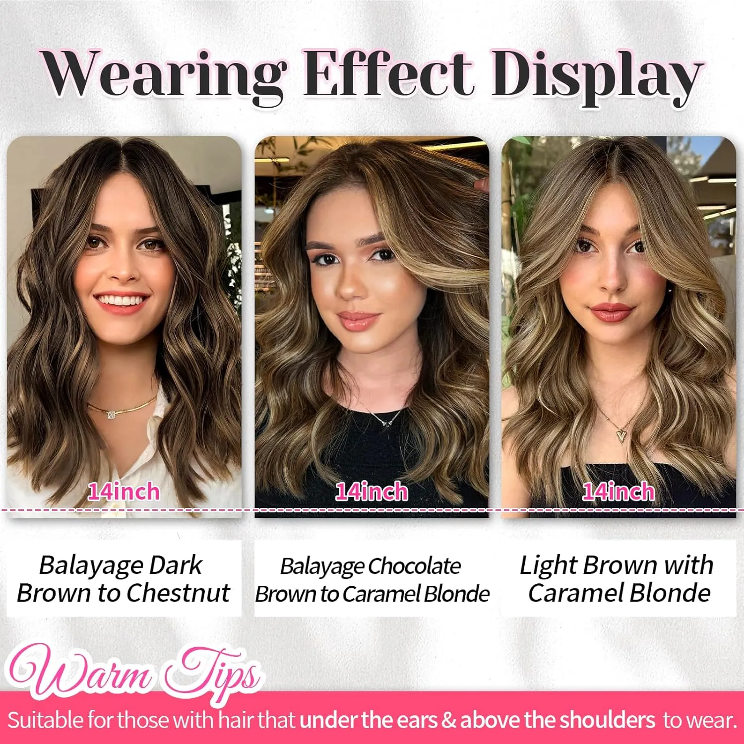 KooKaStyle Clip in Hair Extensions 6PCS Short Synthetic Hair Extensions Soft Wavy Curly Hairpieces Balayage Highlights Color for Women 14Inch(Balayage Dark Brown to Chestnut)
