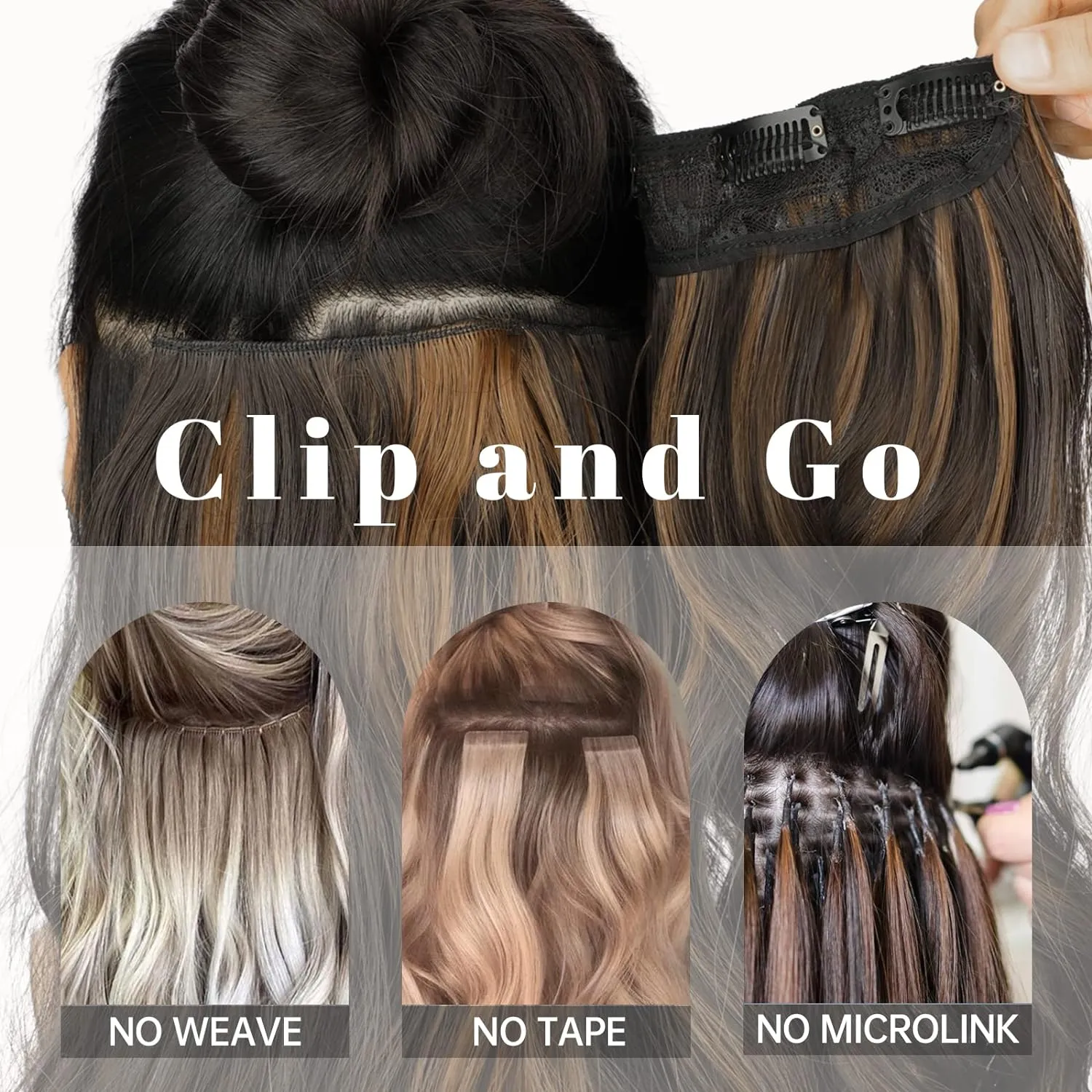 KooKaStyle Clip in Synthetic Hair Extensions Long Wavy 4PCS Thick Hairpieces Ash Brown mix Light Blonde Fiber Double Weft Natural Hair Extensions 20 Inch for Women
