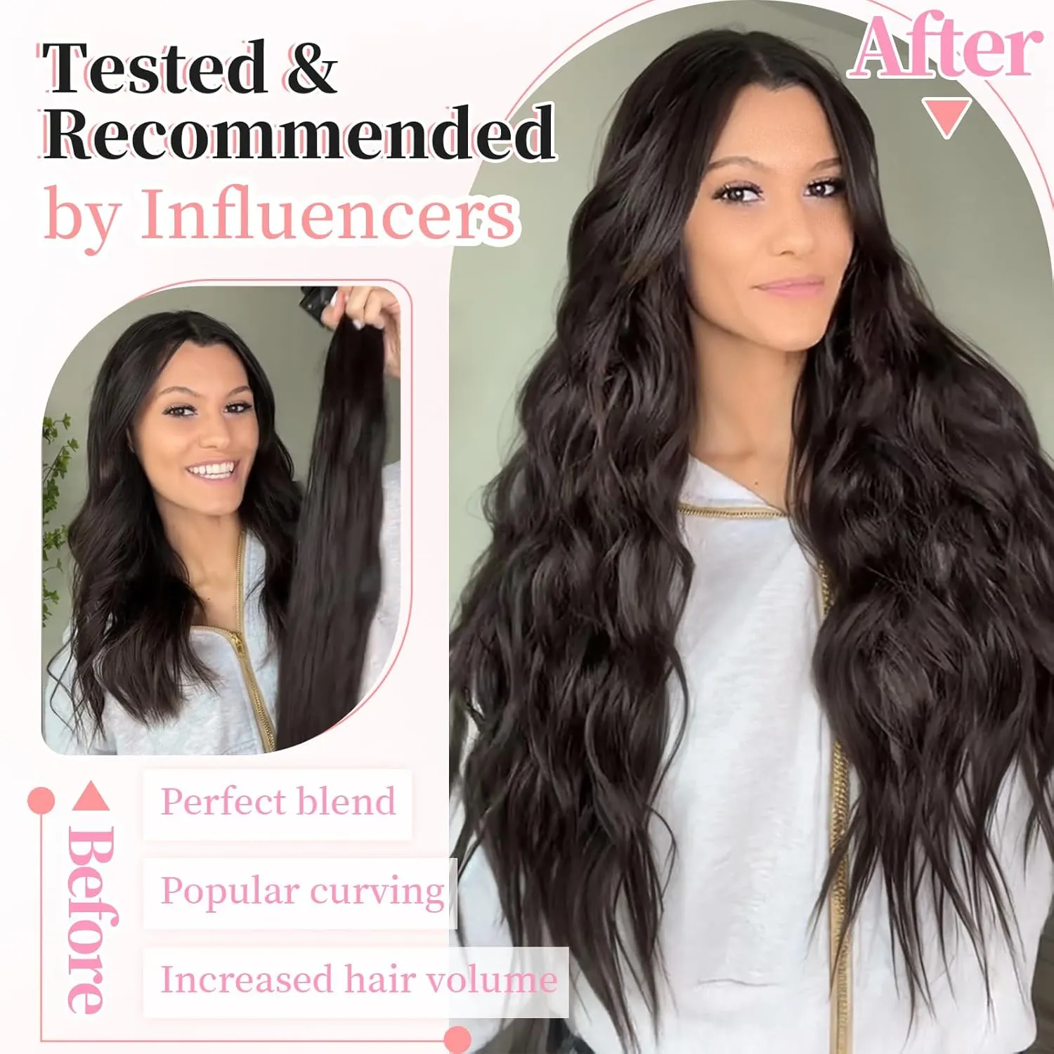 KooKaStyle Clip in Synthetic Hair Extensions Long Wavy 4PCS Thick Hairpieces Dark Brown 6# Fiber Double Weft Natural Hair Extensions 24 Inch for Women