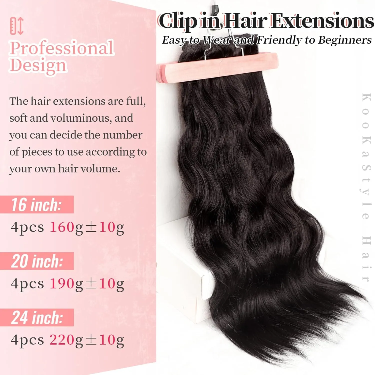 KooKaStyle Clip in Synthetic Hair Extensions Long Wavy 4PCS Thick Hairpieces Dark Brown 6# Fiber Double Weft Natural Hair Extensions 24 Inch for Women