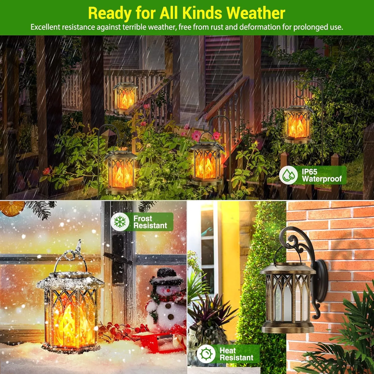 KOOPER 4 Pack Solar Lanterns Outdoor Waterproof, Upgraded Flickering Flame Solar Lantern Lights, Auto On/Off Lanterns Decorative Outdoor, Outdoor Hanging Lantern for Yard Garden Table Decor (Bronze )