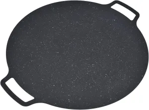 Korean BBQ Grill Pan, Iron Nonstick Heat Resistant Round Grilling Tray Camping Stove frying Griddle for Steak Pizza Pancake Fried Egg Korean BBq Pork(16in)