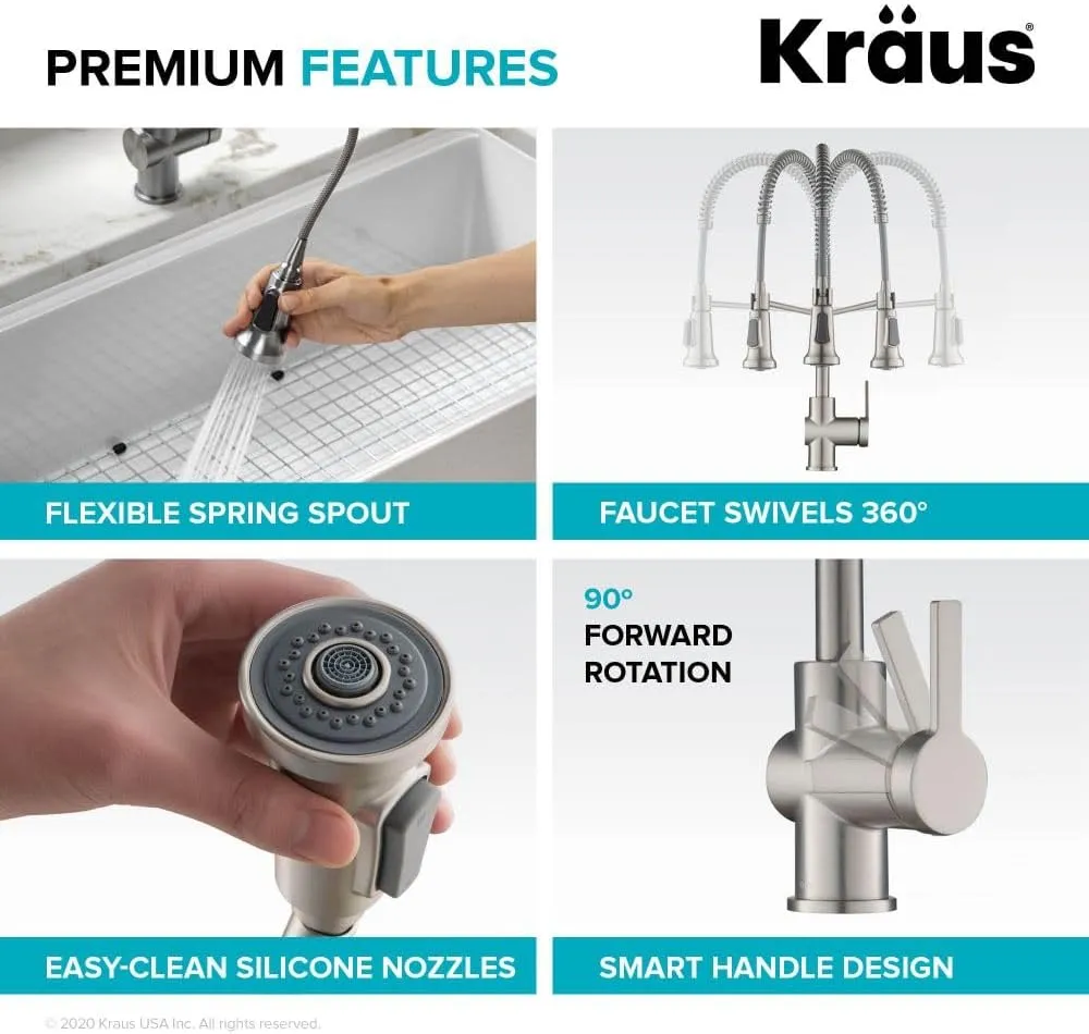 KRAUS Britt 2nd Gen Commercial Style Pull-Down Single Handle Kitchen Faucet in Spot Free Stainless Steel, KPF-1691SFS