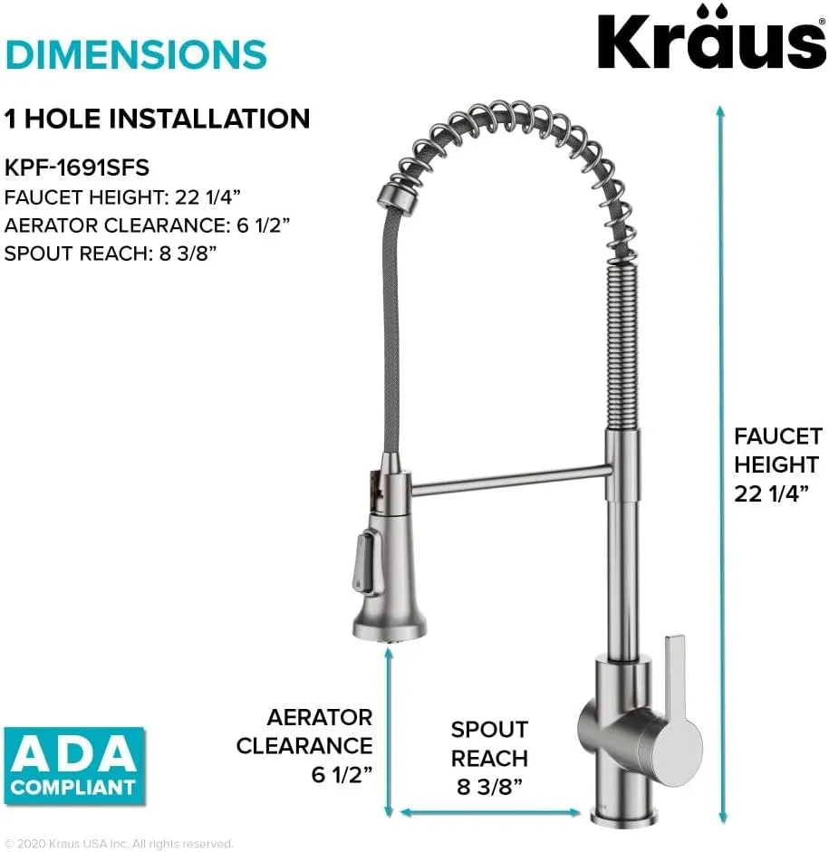 KRAUS Britt 2nd Gen Commercial Style Pull-Down Single Handle Kitchen Faucet in Spot Free Stainless Steel, KPF-1691SFS