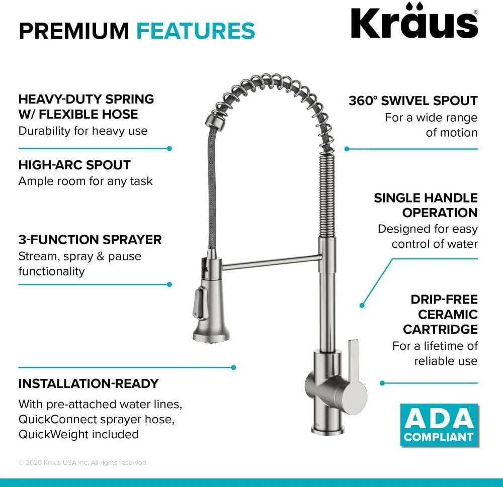 KRAUS Britt 2nd Gen Commercial Style Pull-Down Single Handle Kitchen Faucet in Spot Free Stainless Steel, KPF-1691SFS