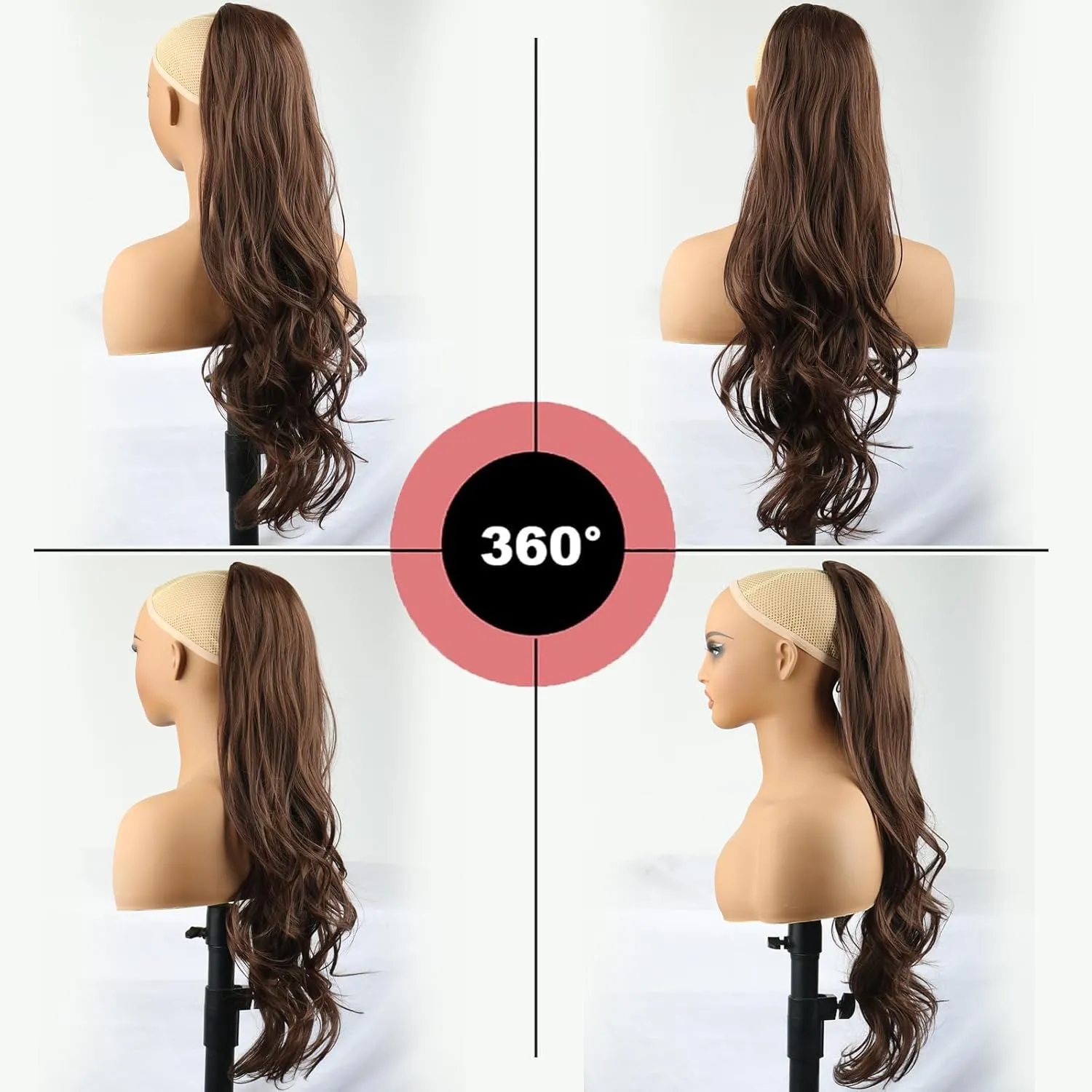 KRSI Curly Wavy Ponytail Hair Extension Clip on Pony Tails Hairpiece for Women,Long Drawstring Ponytail Hair Extensions for Women Synthetic 26 Inch Layered Faux Almond brown Pony Tail(4/30#)