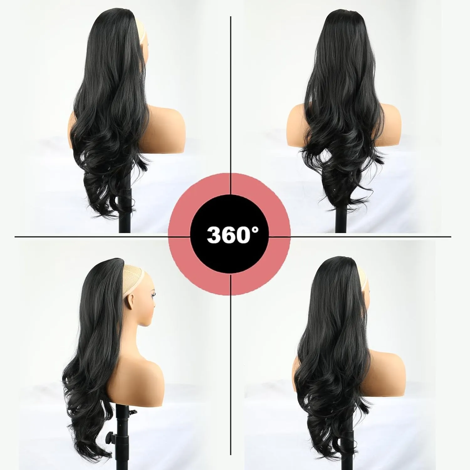 KRSI Long Black Drawstring Ponytail Hair Extensions for Women,26 Inch Curly Wavy Layered Pony Tails Hair Extensions Clip on Ponytails Hairpiece for Women Synthetic Fake Pony Tails Daily Use(1B#)